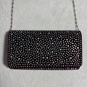 Elegant Burgundy Red Velvet Crystal Clutch